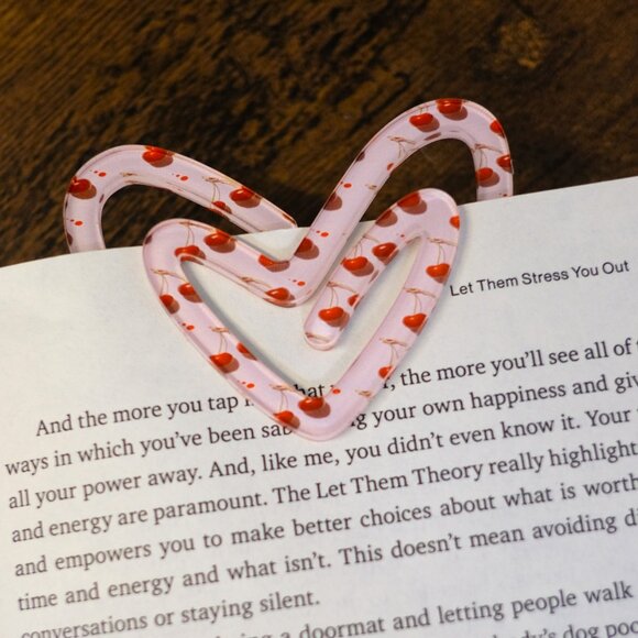 Heart Shaped Acrylic Paperclip, Handmade, trending, cherry, clip, place holder - Picture 2 of 2